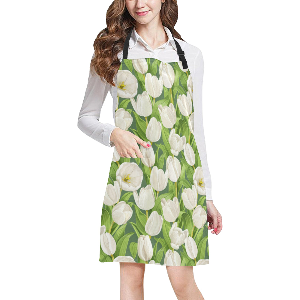 Tulip White Pattern Print Design TP05 Apron with Pocket