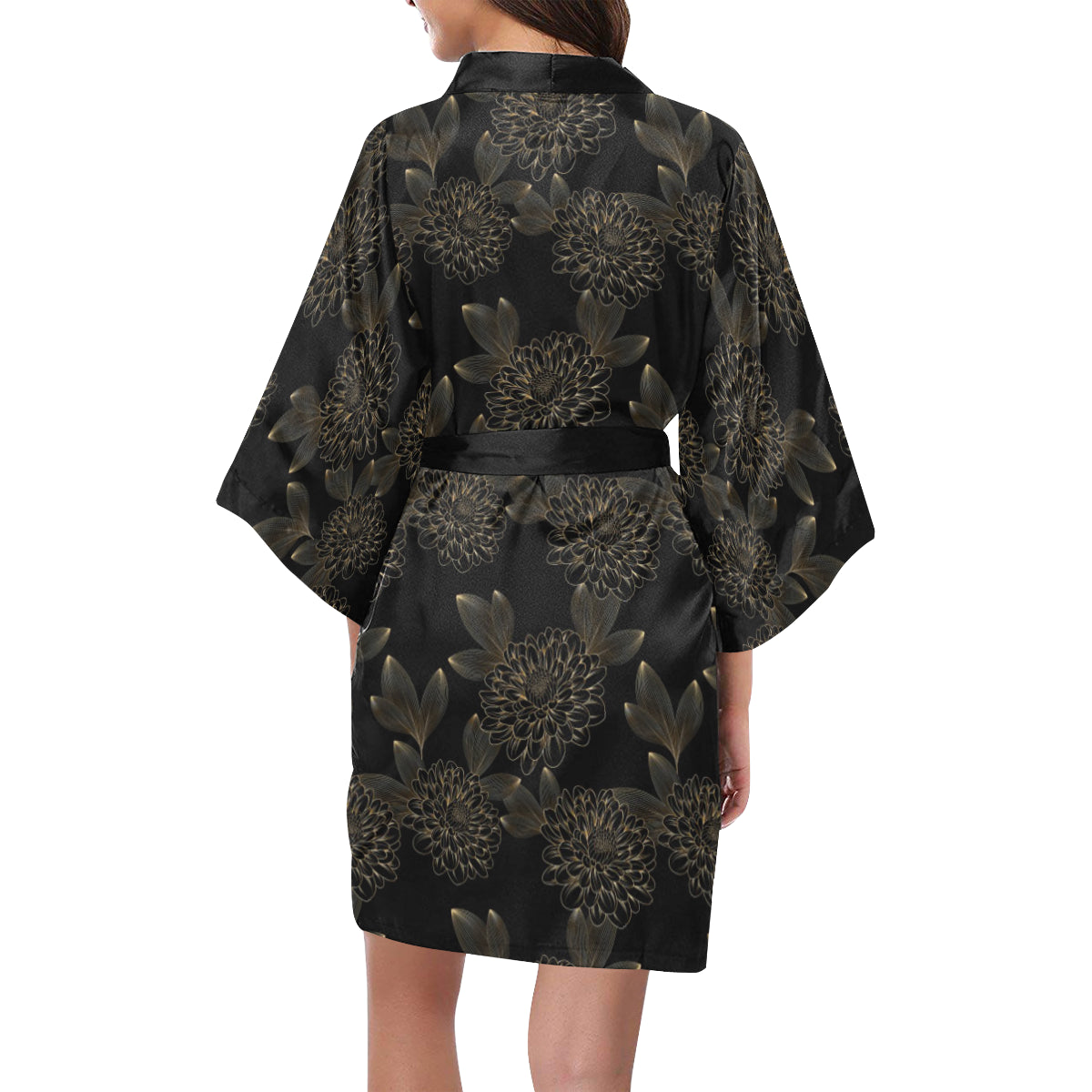 Dahlia Pattern Print Design DH04 Women's Short Kimono