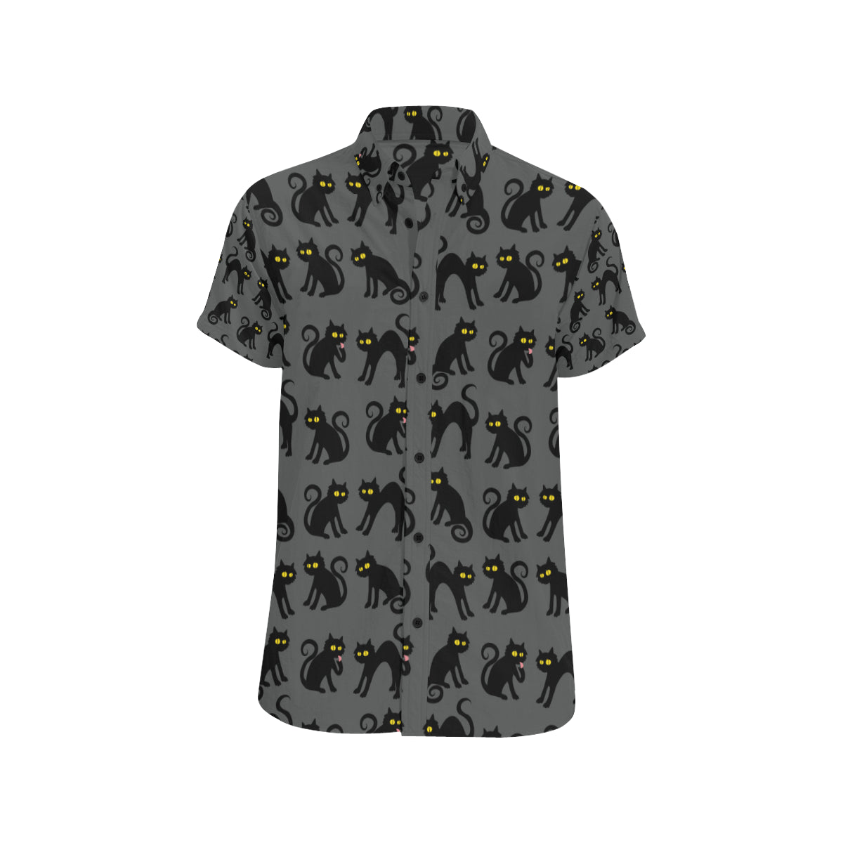 Black Cat Cute Print Pattern Men's Short Sleeve Button Up Shirt