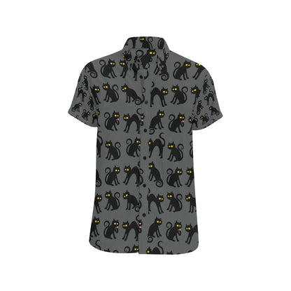 Black Cat Cute Print Pattern Men's Short Sleeve Button Up Shirt