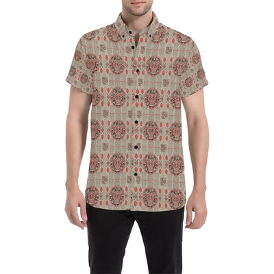 Calendar Aztec Print Pattern Men's Short Sleeve Button Up Shirt