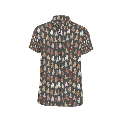 Alpaca Cute Design Themed Print Men's Short Sleeve Button Up Shirt