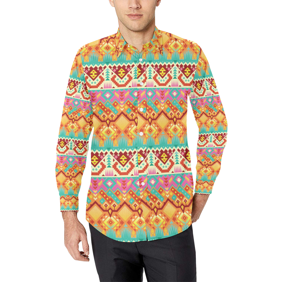 Aztec Pattern Print Design 03 Men's Long Sleeve Shirt