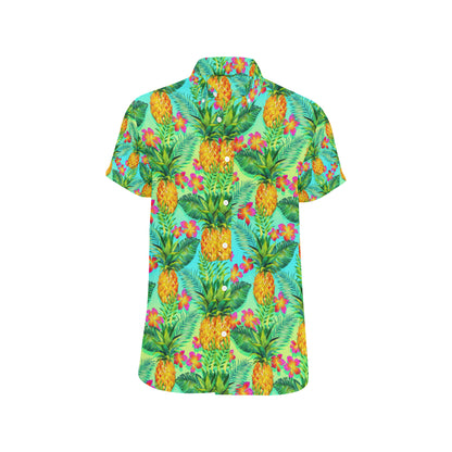 Pineapple Pattern Print Design PP010 Men's Short Sleeve Button Up Shirt