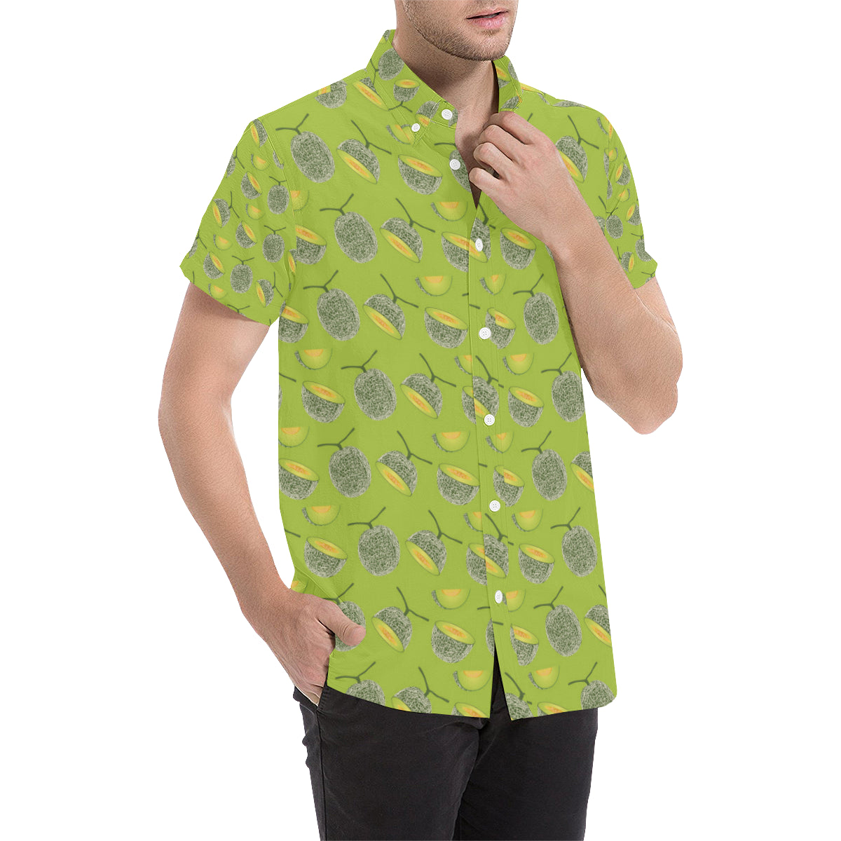 Cantaloupe Pattern Print Design 03 Men's Short Sleeve Button Up Shirt