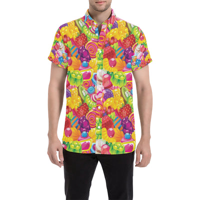 Candy Pattern Print Design CA01 Men's Short Sleeve Button Up Shirt