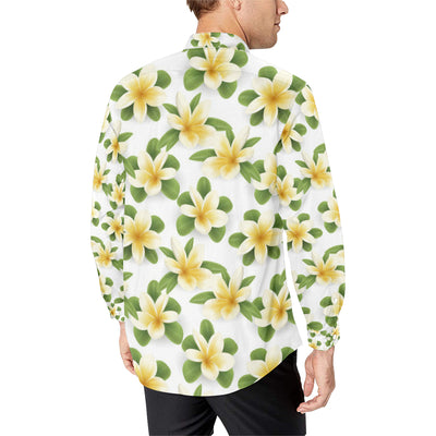 Yellow Plumeria Pattern Print Design PM012 Men's Long Sleeve Shirt