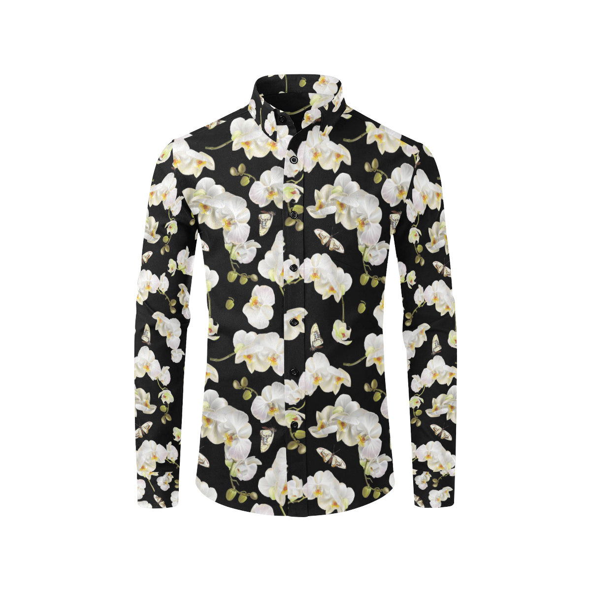 Orchid White Pattern Print Design OR011 Men's Long Sleeve Shirt