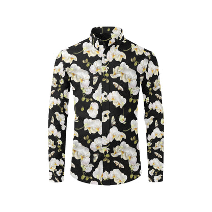 Orchid White Pattern Print Design OR011 Men's Long Sleeve Shirt