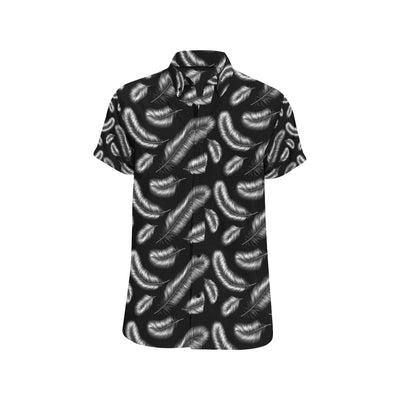 Feather Black White Design Print Men's Short Sleeve Button Up Shirt