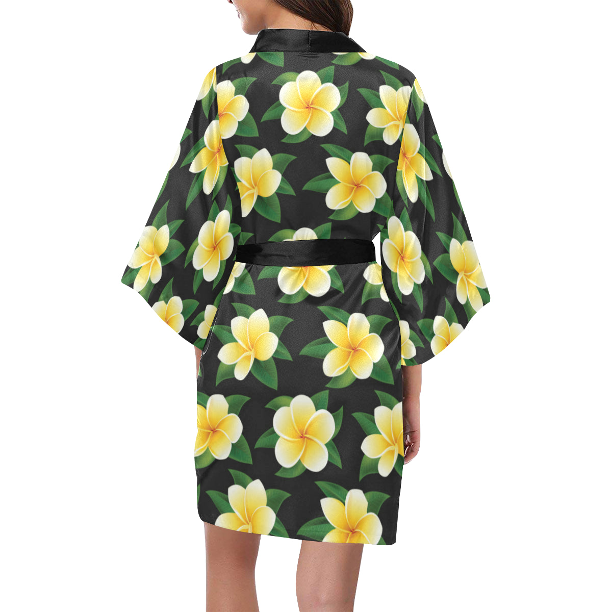 Plumeria Pattern Print Design A03 Women's Short Kimono