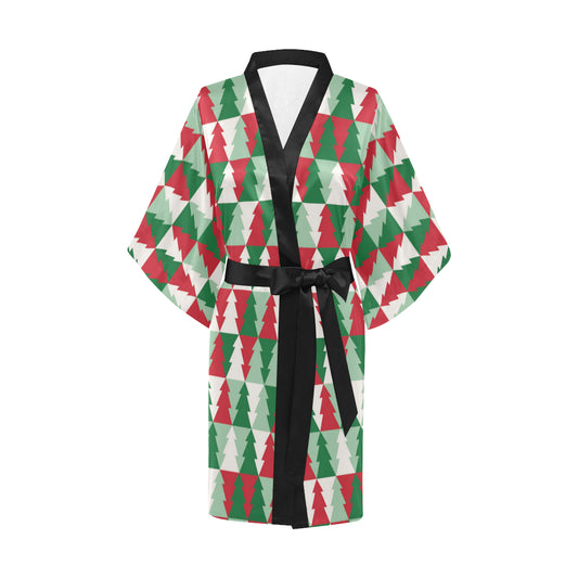 Christmas Tree Pattern Print Design 01 Women's Short Kimono