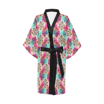 lotus Boho Pattern Print Design LO02 Women Kimono Robe