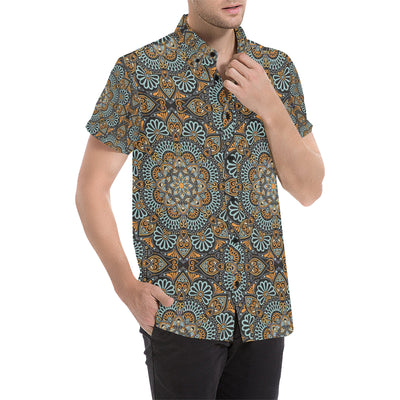 Mandala Pattern Print Design 05 Men's Short Sleeve Button Up Shirt