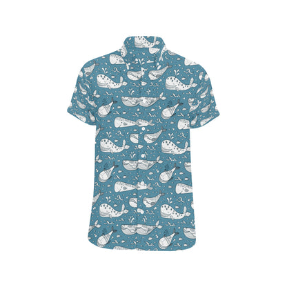 Humpback Whale Pattern Print Design 03 Men's Short Sleeve Button Up Shirt