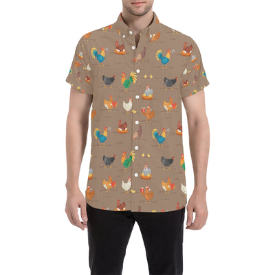 Chicken Happy Print Pattern Men's Short Sleeve Button Up Shirt