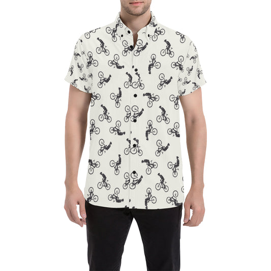 Mountain bike Pattern Print Design 01 Men's Short Sleeve Button Up Shirt