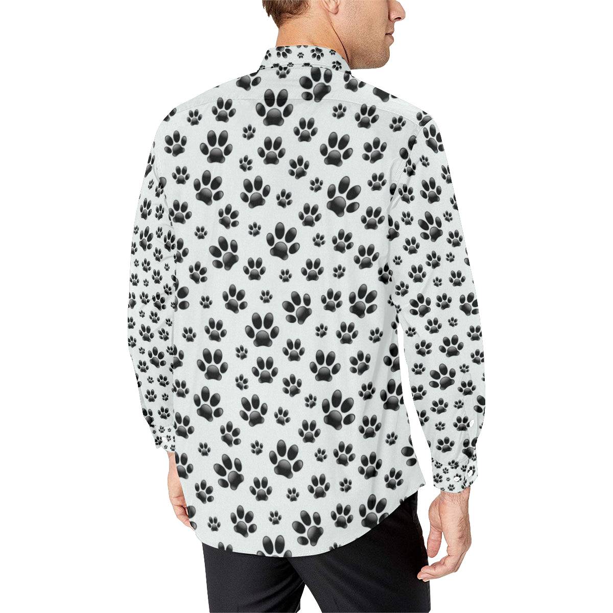 Paw Themed Print Men's Long Sleeve Shirt