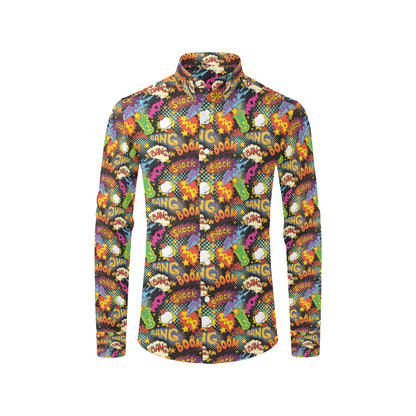Comic Book Pattern Print Design 01 Men's Long Sleeve Shirt