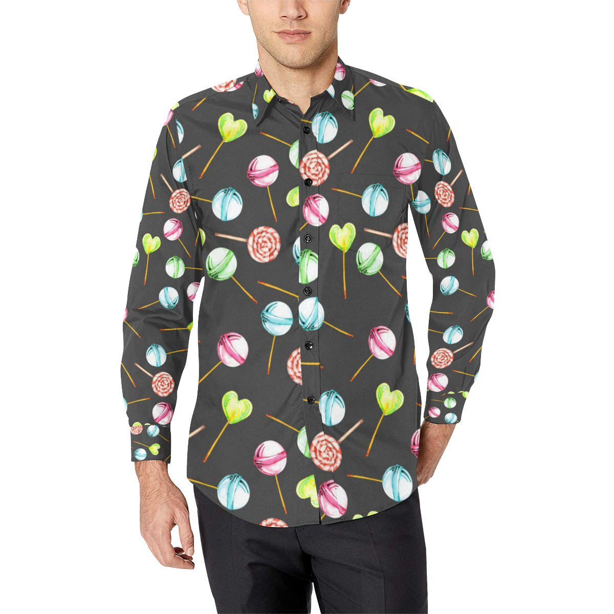 Lollipop Pattern Print Design LL02 Men's Long Sleeve Shirt