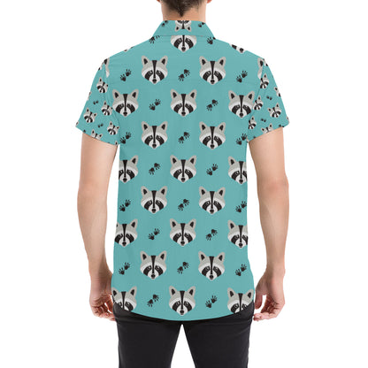 Raccoon Pattern Print Design A01 Men's Short Sleeve Button Up Shirt