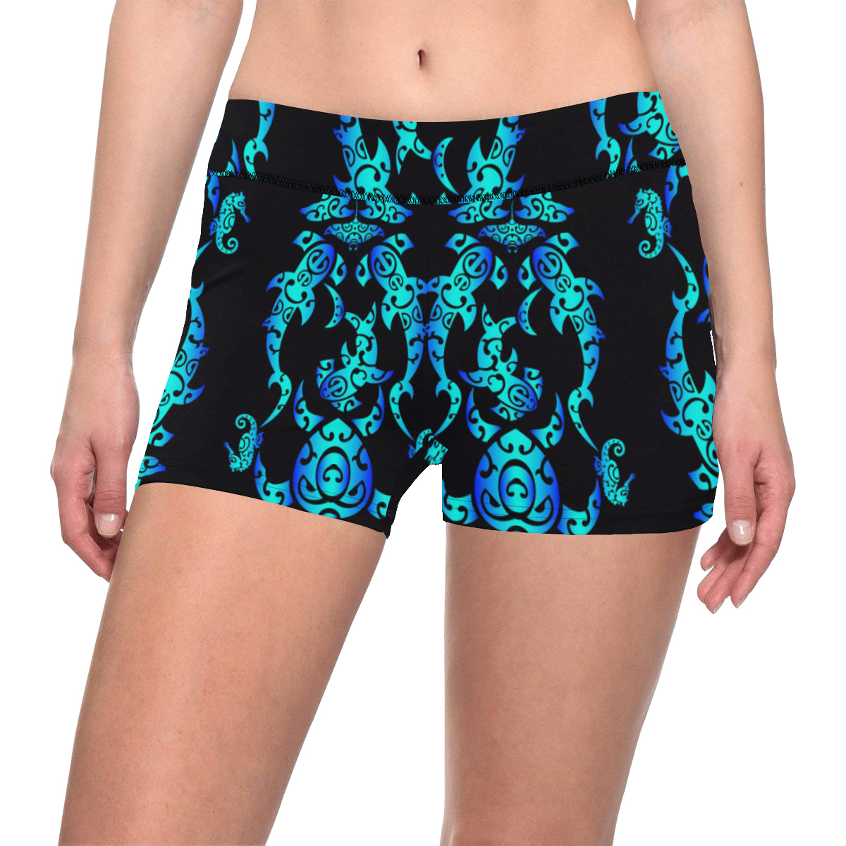 Sea turtle Polynesian Tribal Hawaiian Yoga Shorts