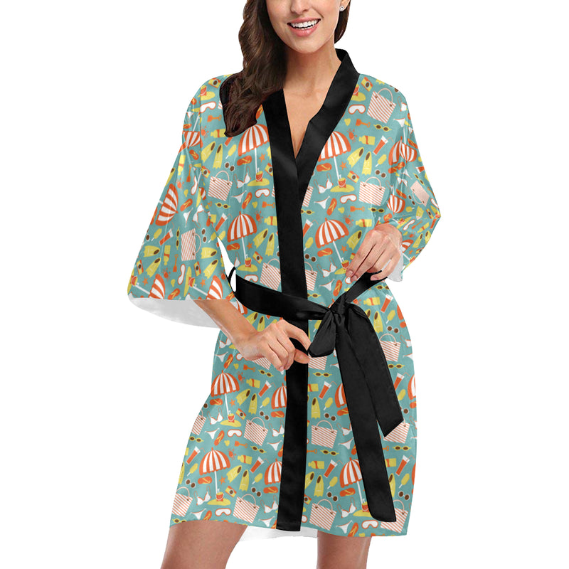 Beach Scene Pattern Print Design 02 Women's Short Kimono