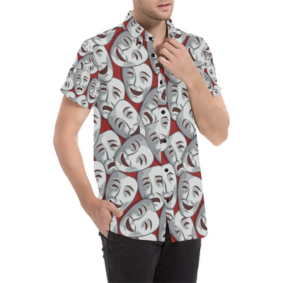 Acting Mask Pattern Print Design 01 Men's Short Sleeve Button Up Shirt
