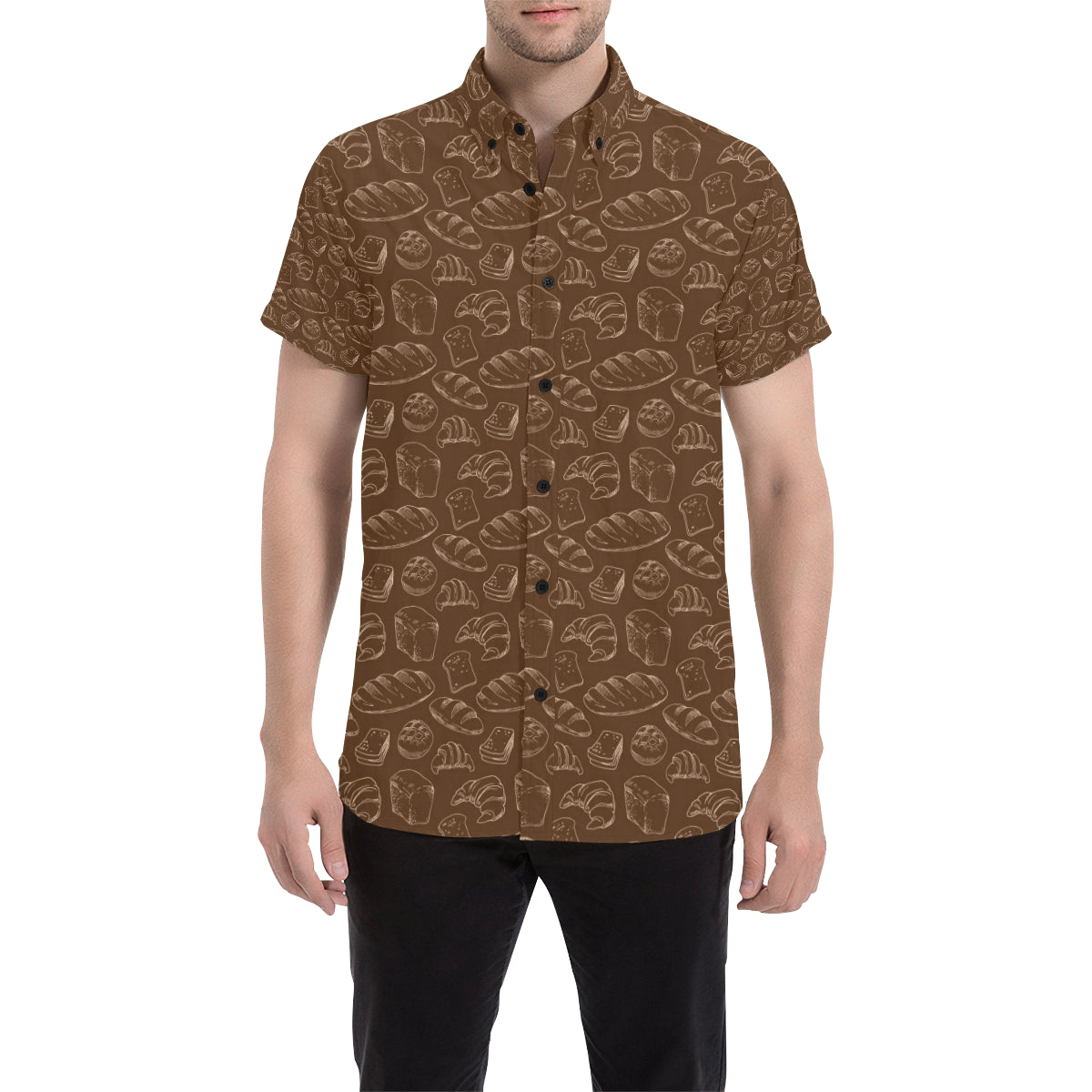Bread Pattern Print Design 02 Men's Short Sleeve Button Up Shirt