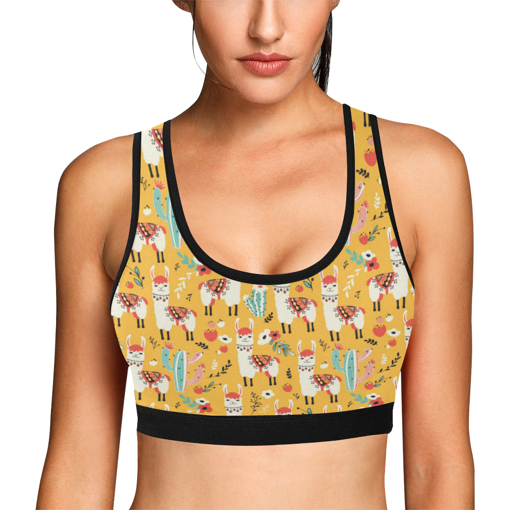 Llama Cute Themed Print Sports Bra