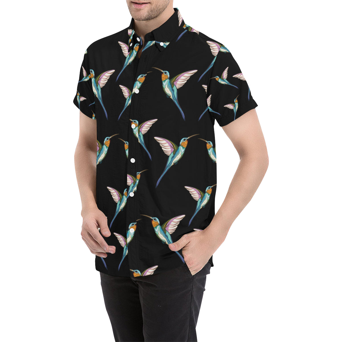 Hummingbird Pattern Print Design 06 Men Button Up Shirt - JorJune