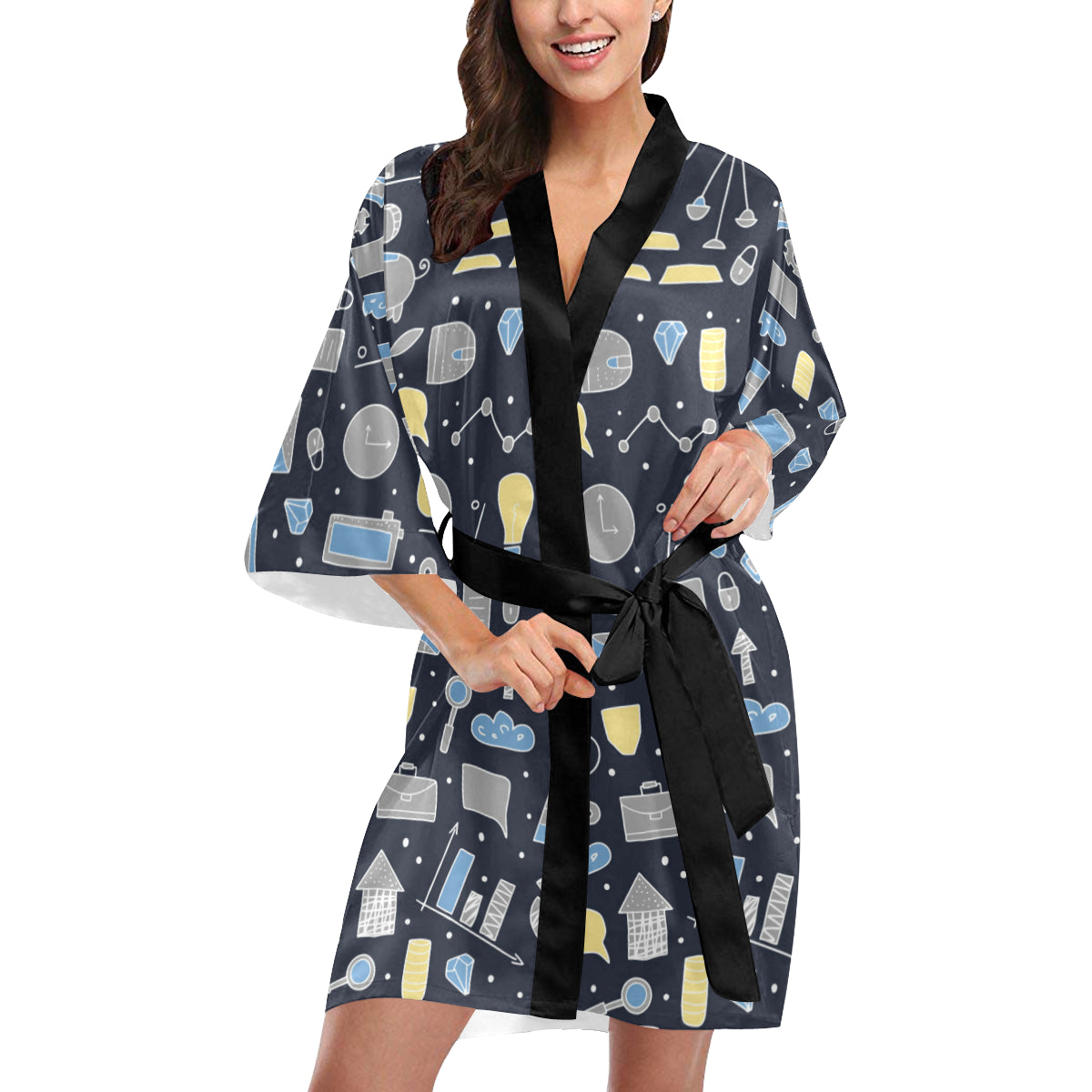 Accounting Financial Pattern Print Design 04 Women's Short Kimono