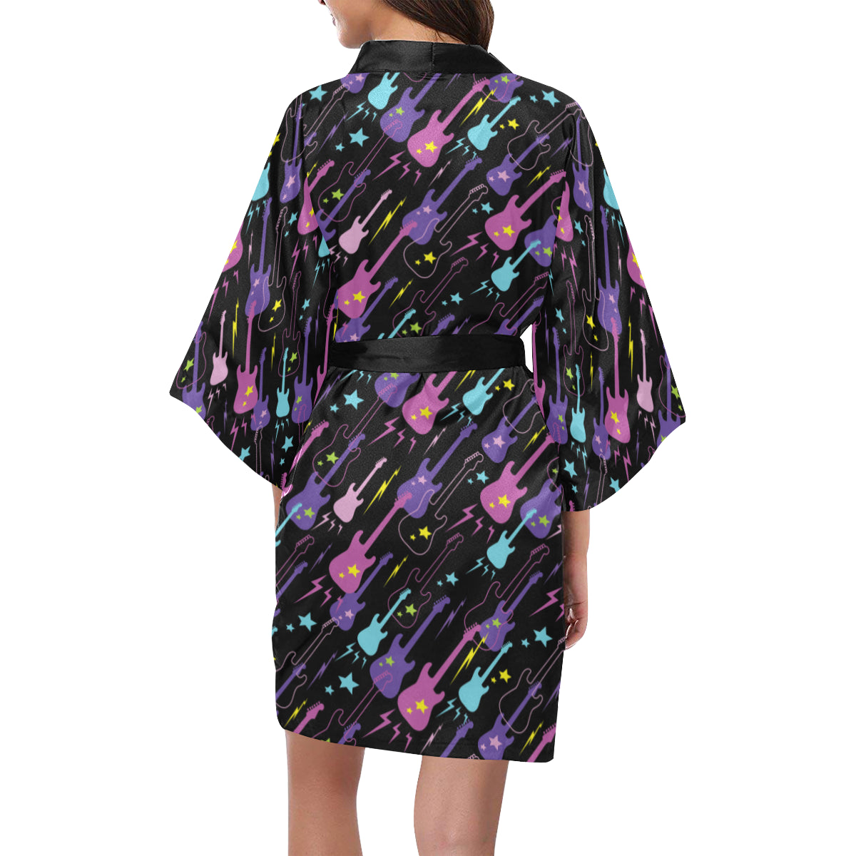Electric Guitar Pattern Print Design 02 Women's Short Kimono