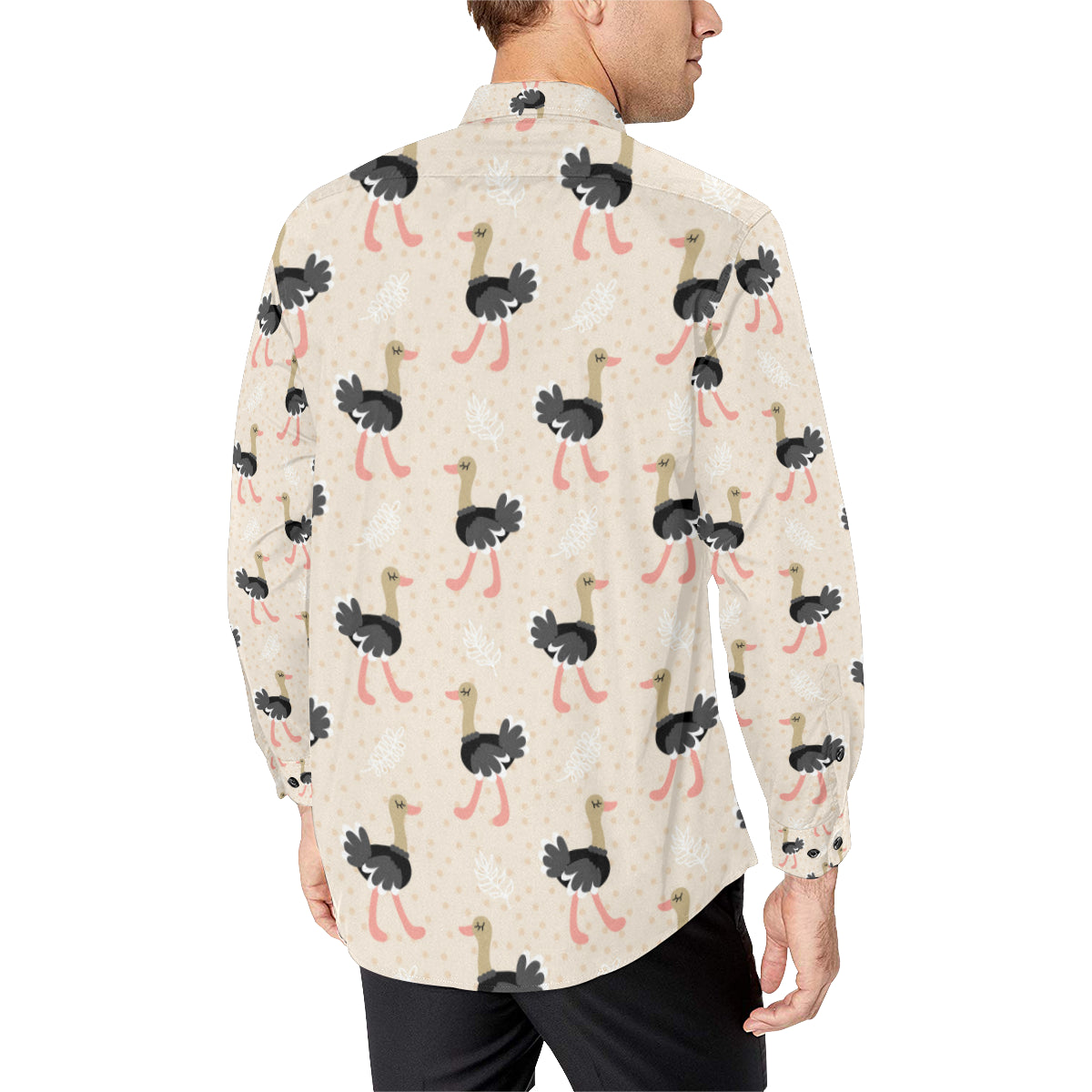 Ostrich Pattern Print Design 02 Men's Long Sleeve Shirt