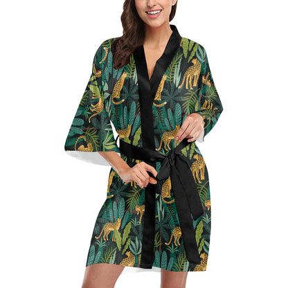 Jaguar Jungle Pattern Print Design 03 Women's Short Kimono