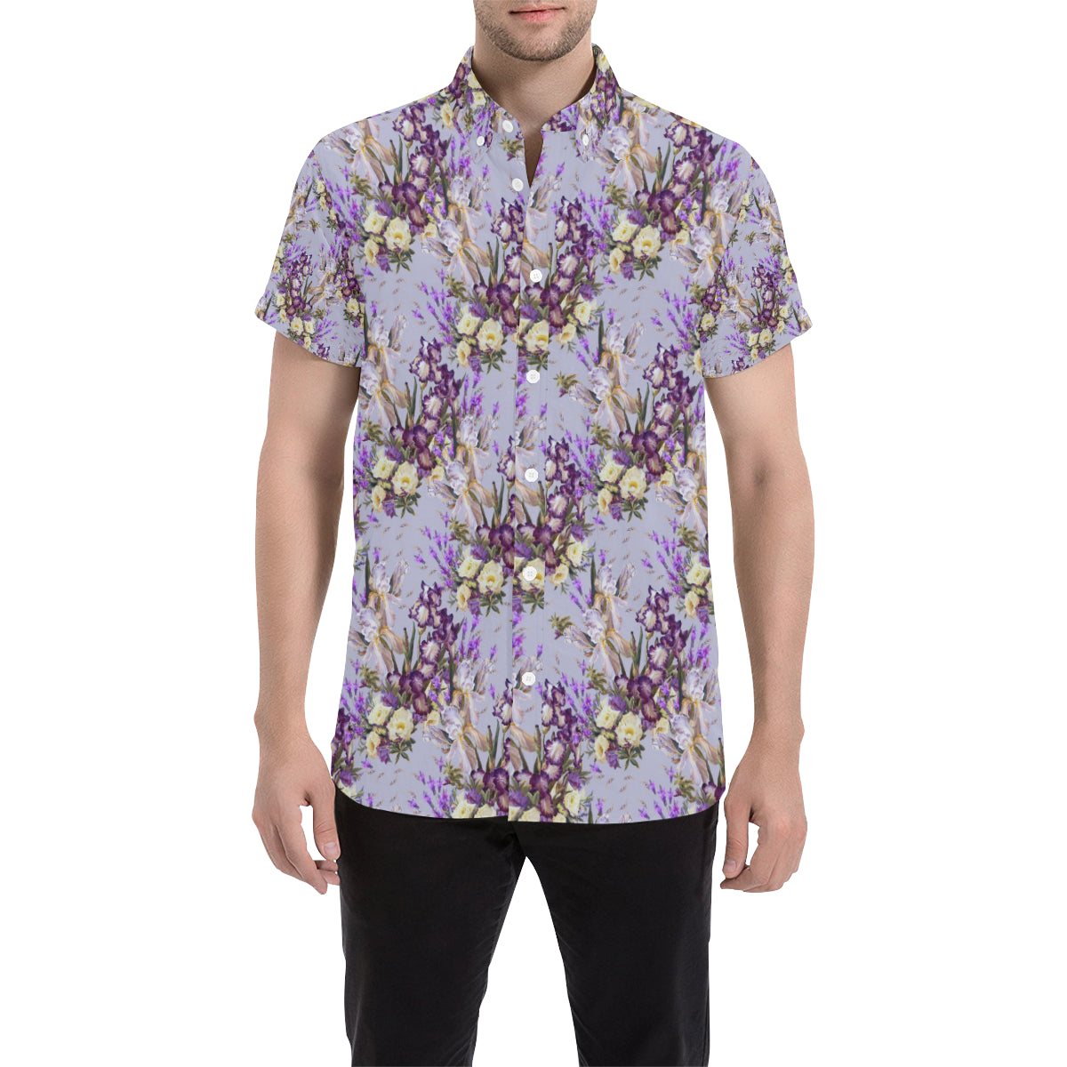 Iris Pattern Print Design IR07 Men's Short Sleeve Button Up Shirt