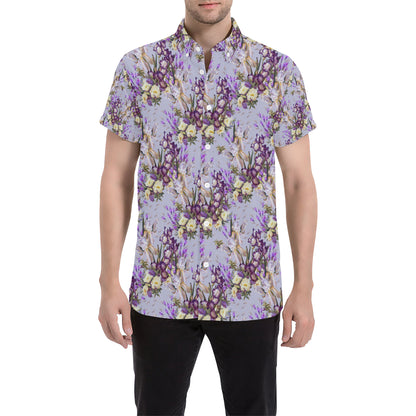 Iris Pattern Print Design IR07 Men's Short Sleeve Button Up Shirt