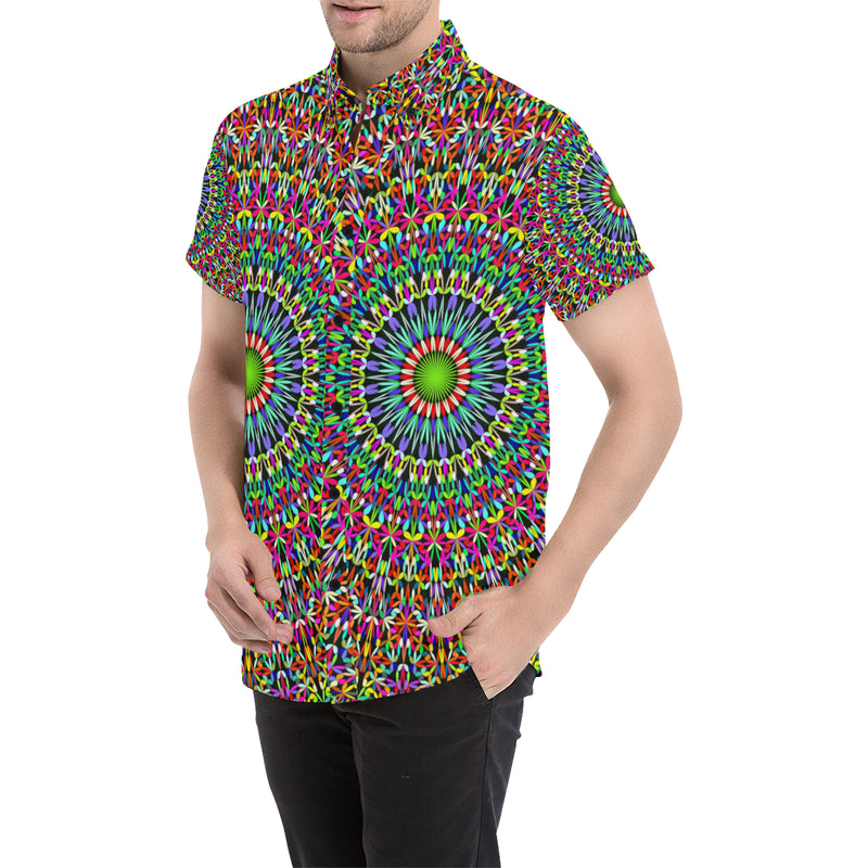 Bohemian Colorful Style Print Men's Short Sleeve Button Up Shirt