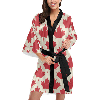 Maple Leaf Pattern Print Design 03 Women's Short Kimono