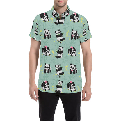Panda Pattern Print Design A05 Men's Short Sleeve Button Up Shirt