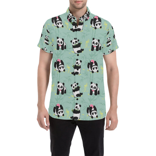 Panda Pattern Print Design A05 Men's Short Sleeve Button Up Shirt