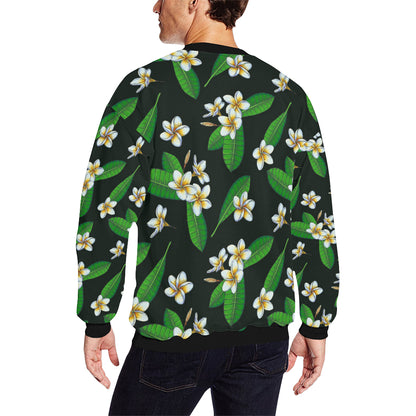 White Plumeria Pattern Print Design PM023 Men Long Sleeve Sweatshirt