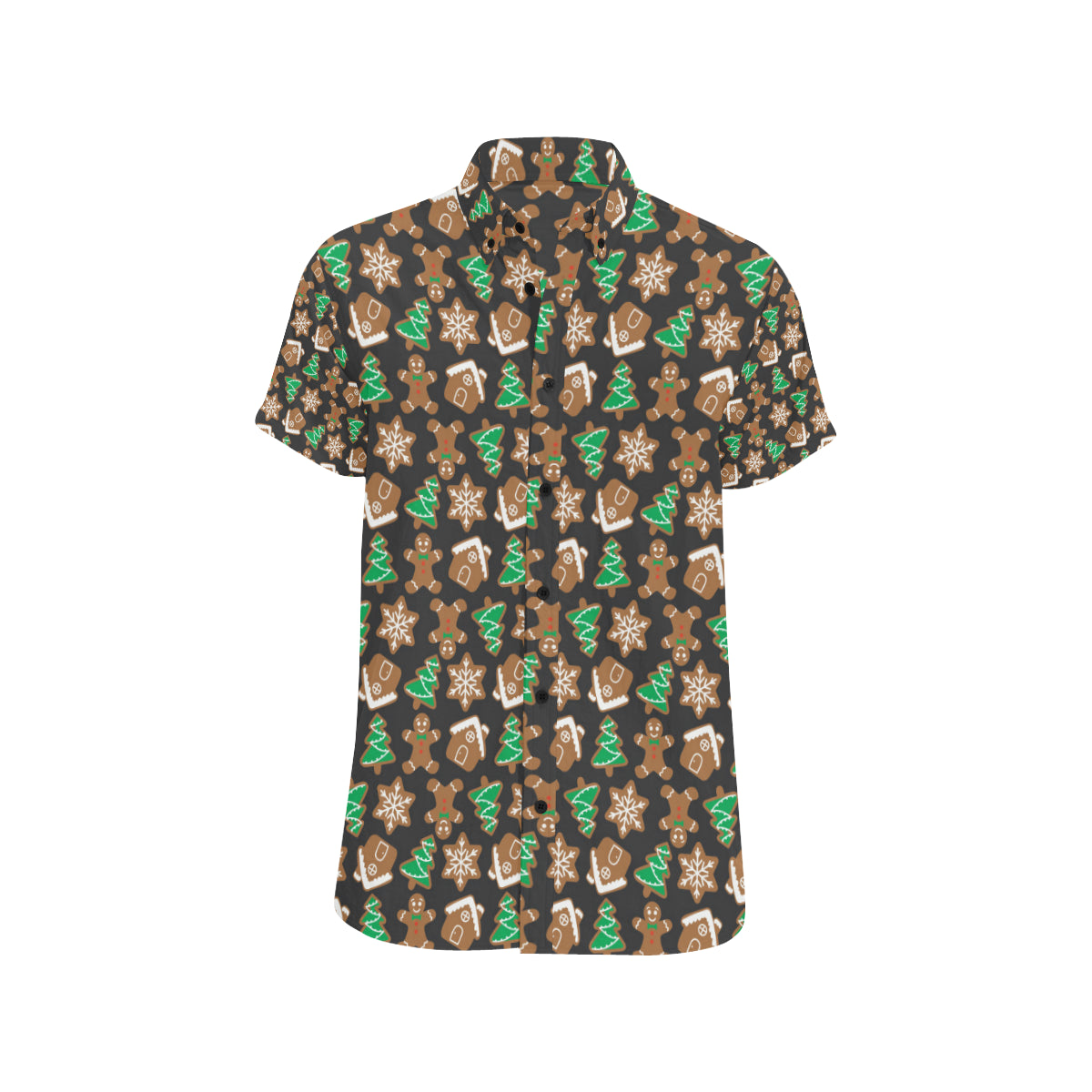 Gingerbread Pattern Print Design 02 Men's Short Sleeve Button Up Shirt