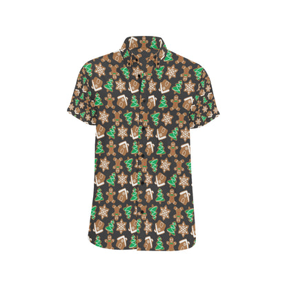 Gingerbread Pattern Print Design 02 Men's Short Sleeve Button Up Shirt