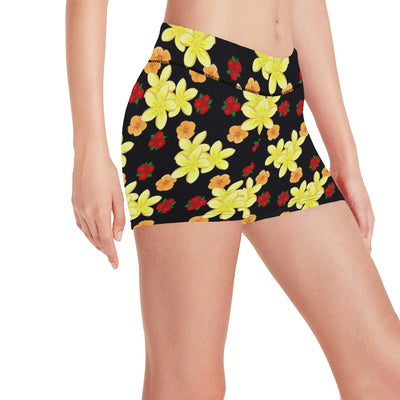 Yellow Plumeria Pattern Print Design PM04 Yoga Shorts