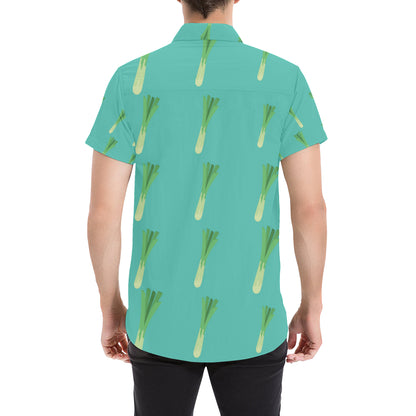 Leek Pattern Print Design 01 Men's Short Sleeve Button Up Shirt