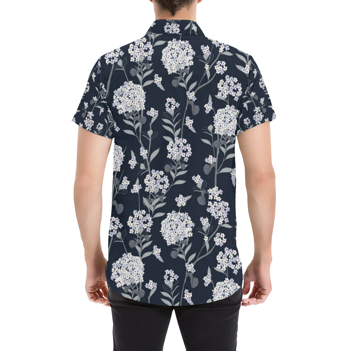 Hydrangea Pattern Print Design HD07 Men's Short Sleeve Button Up Shirt
