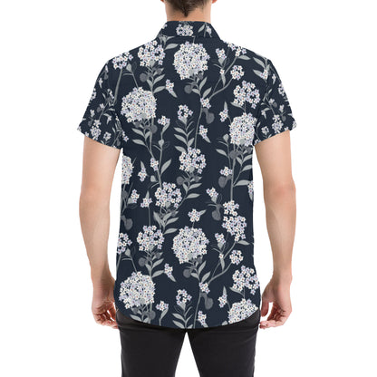 Hydrangea Pattern Print Design HD07 Men's Short Sleeve Button Up Shirt