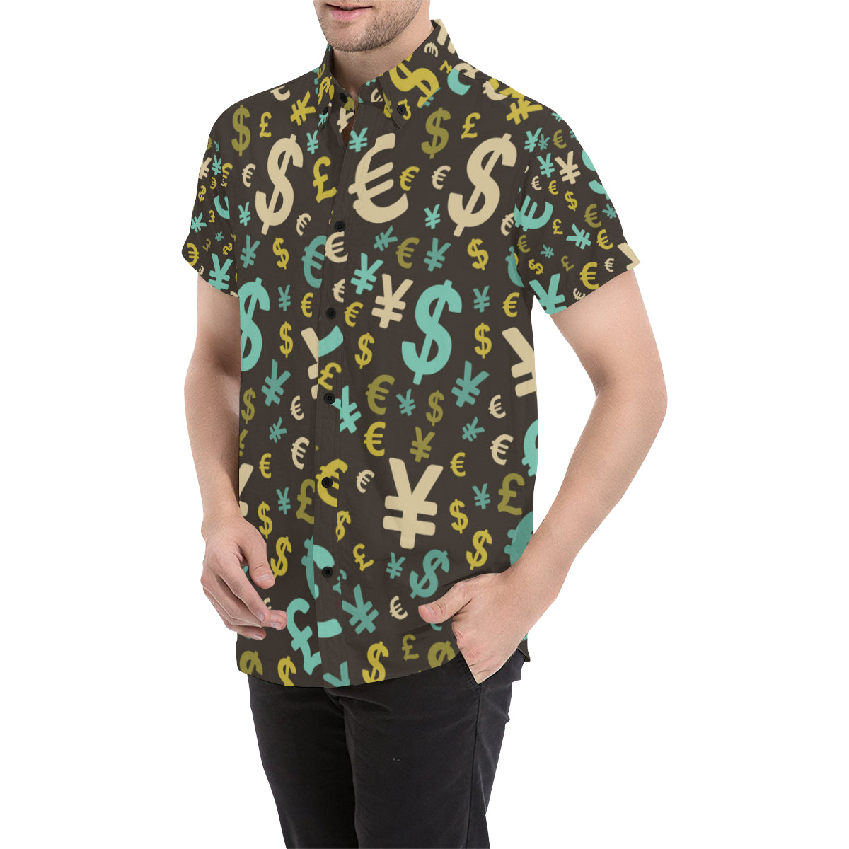 Money Pattern Print Design 01 Men's Short Sleeve Button Up Shirt