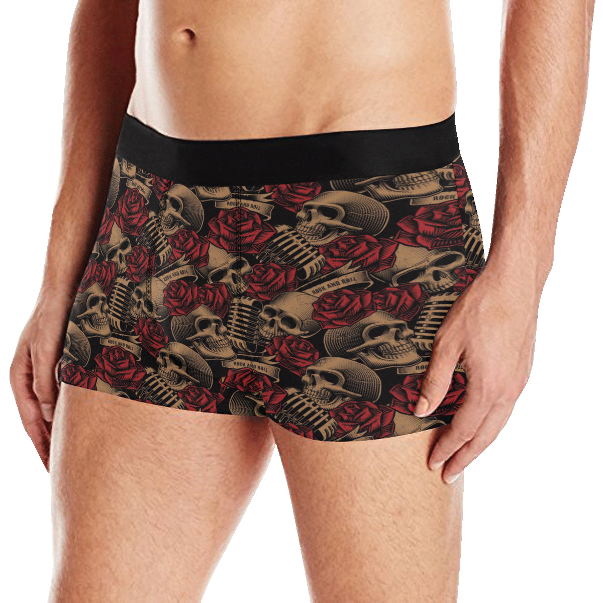 Microphone Skull Rose Pattern Print Design 02 Men's Boxer Briefs